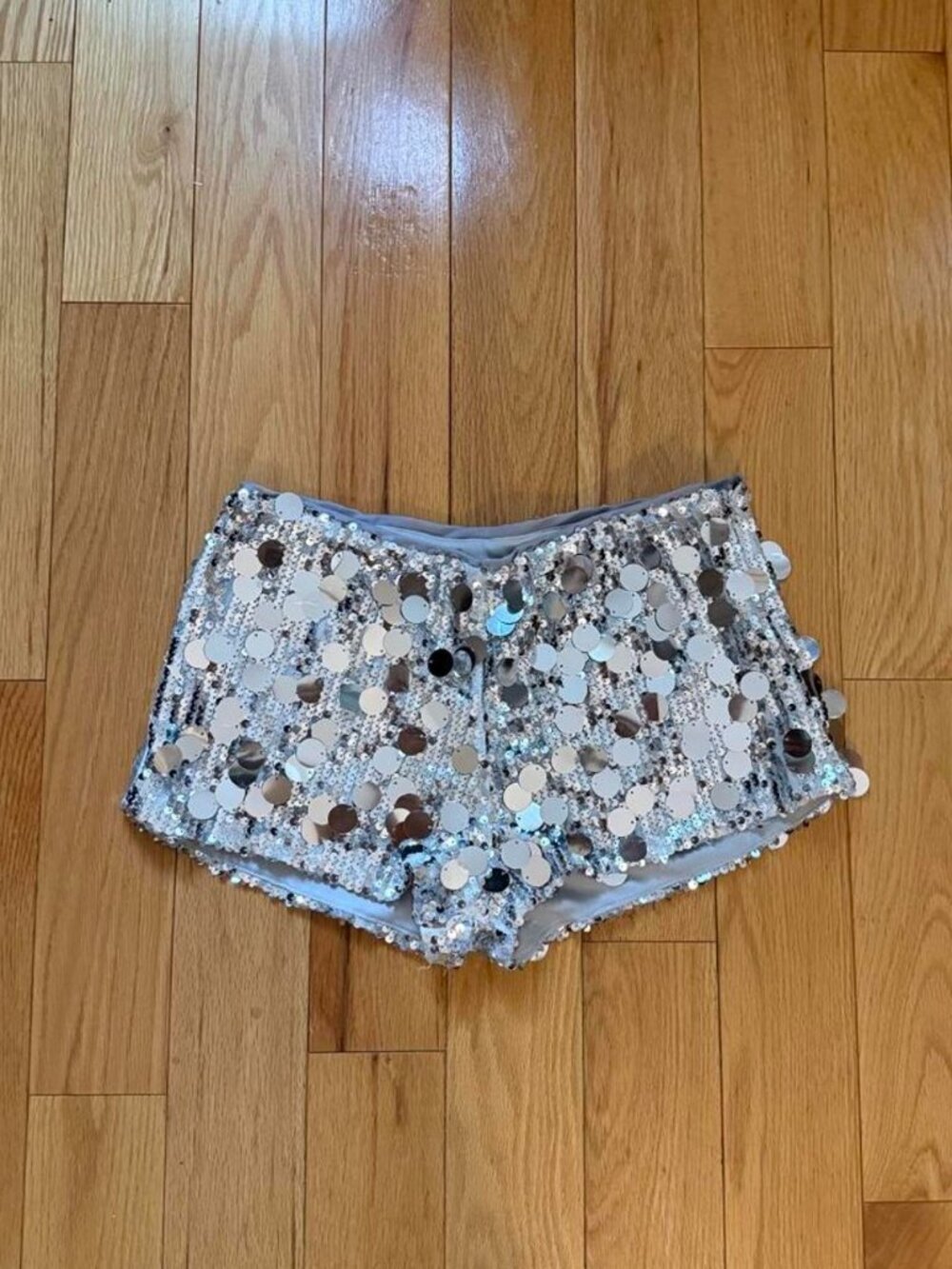 Anthropologie NIA Fever Hot Pant Sequin Micro Shorts Mini Silver Sparkle XS Gray